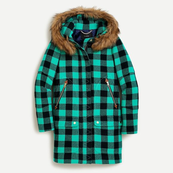 J.Crew Chateau parka buffalo check stadium-cloth wool coat XS 0 XSmall XXS 00 - Picture 7 of 16